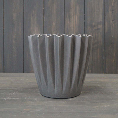 Earthy Recycled Bamboo Fibre Anthracite Corrugated Pot Cover