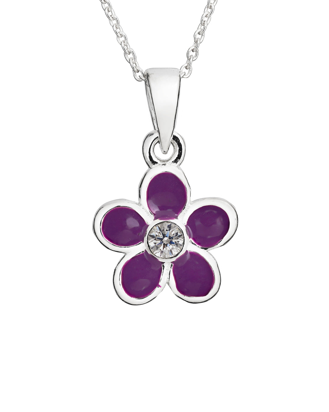 Purple Enamelled Flower 925 Sterling Silver Necklace