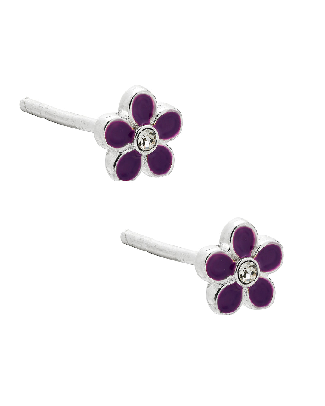Purple Enamelled Flower 925 Sterling Silver Stud Earrings