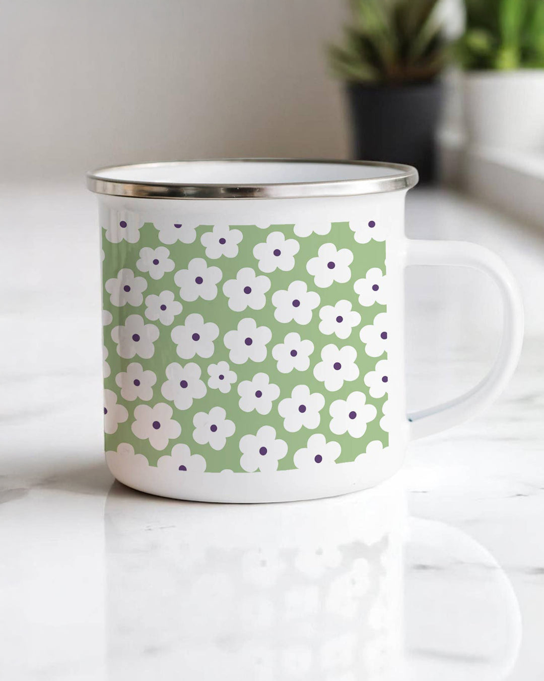 Sovende Bjorn Green Daisies Wild & Whimsy Enamel Mug