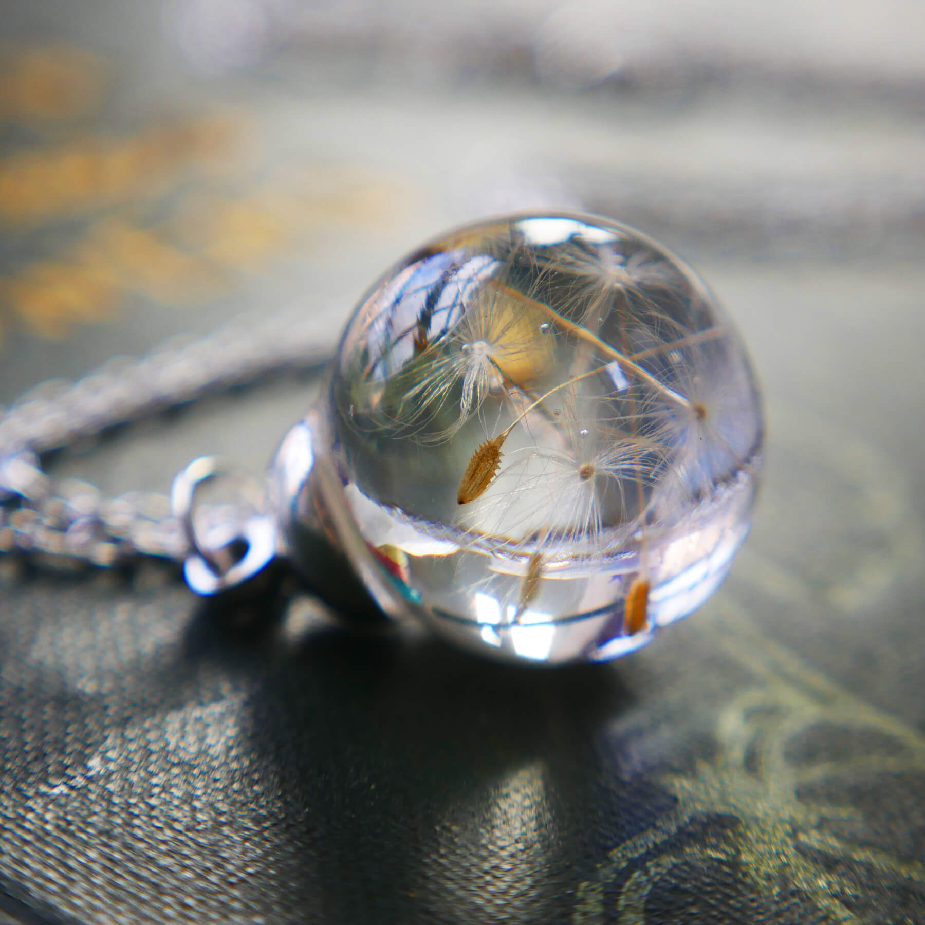 Botanic Isles Dandelion Seed Sterling Silver Large Sphere Necklace