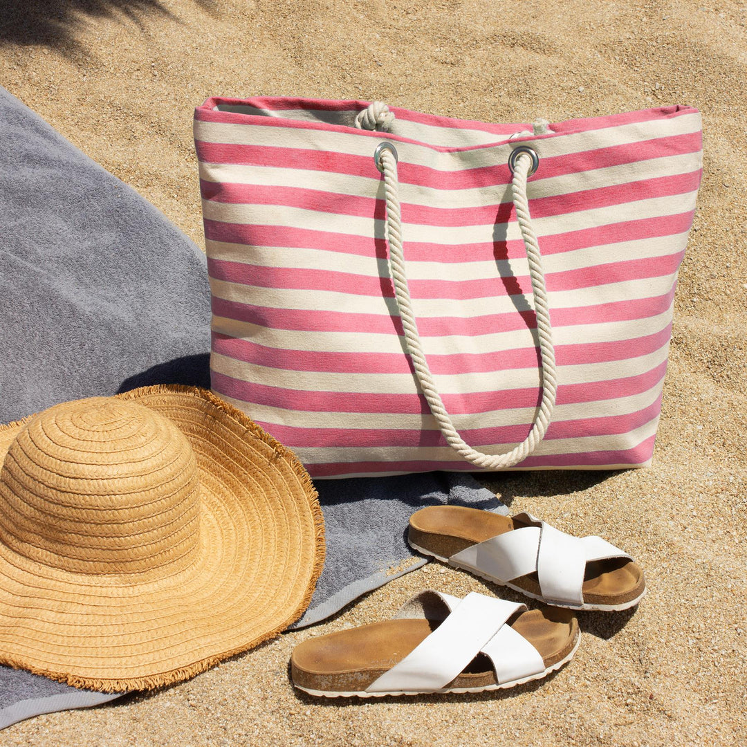 Large Striped Canvas Tote Beach Bag