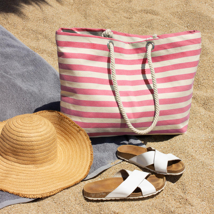 Large Striped Canvas Tote Beach Bag