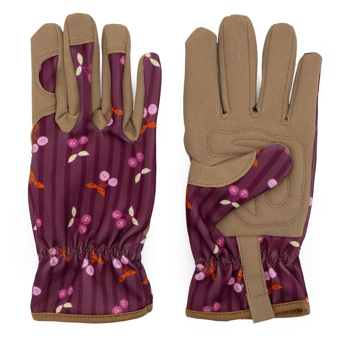 Willow & Belle Cherries Design Burgundy Pink Women's One Size Gardening Gloves