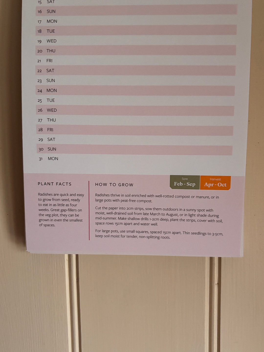 RHS &amp; Willsow Plantable Wall Veg &amp; Herb Calendar 2027