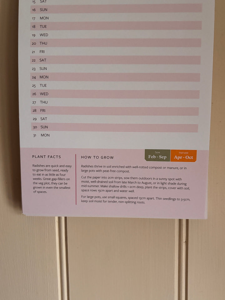 RHS &amp; Willsow Plantable Wall Veg &amp; Herb Calendar 2027