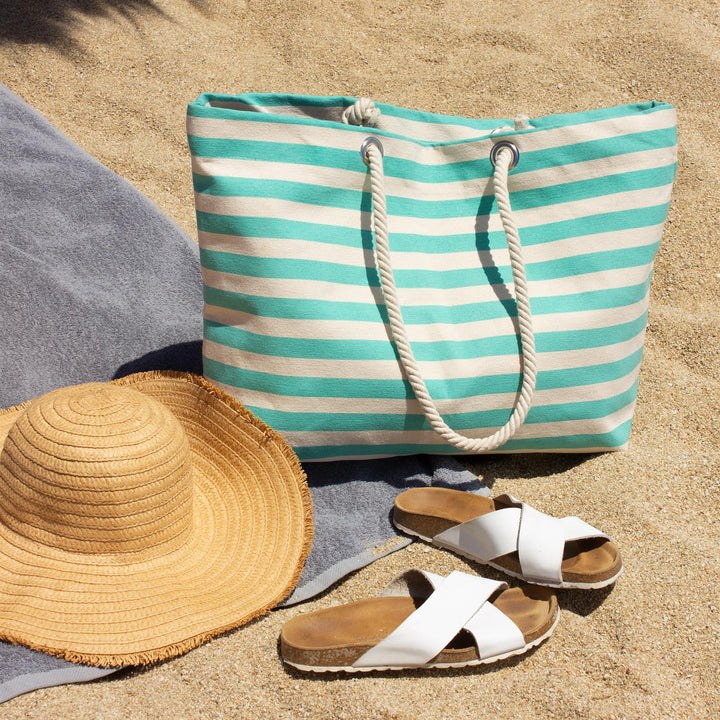 Large Striped Canvas Tote Beach Bag