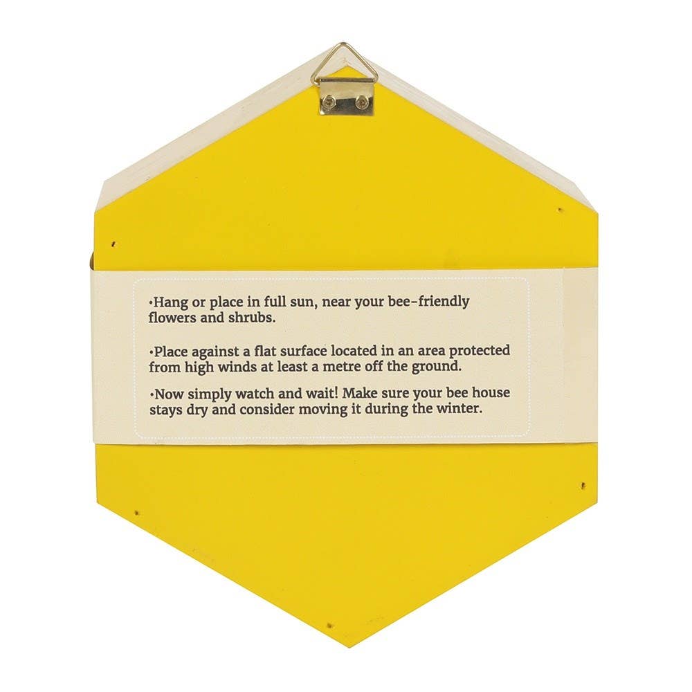 Yellow bee house with instructions on a white background
