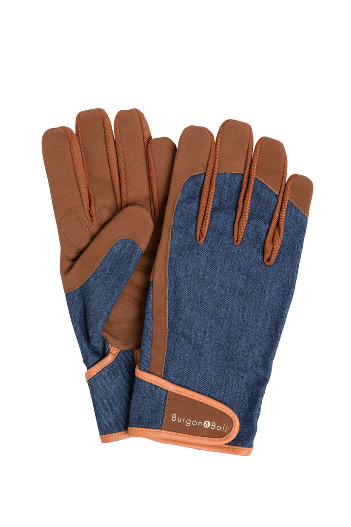 Burgon and Ball Dig the Glove Blue Denim and Brown Workwear Gardening Glove