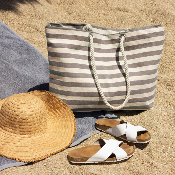 Large Striped Canvas Tote Beach Bag