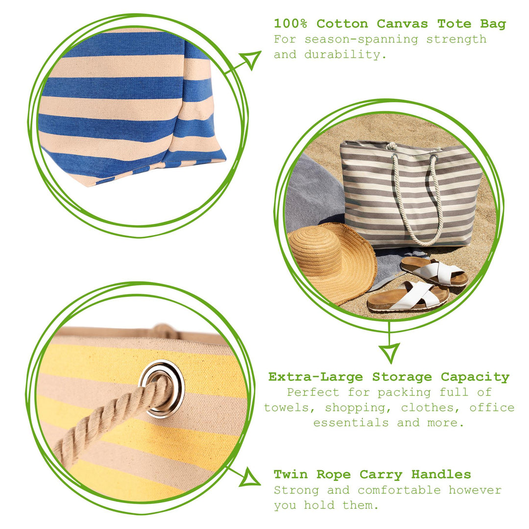 Large Striped Canvas Tote Beach Bag