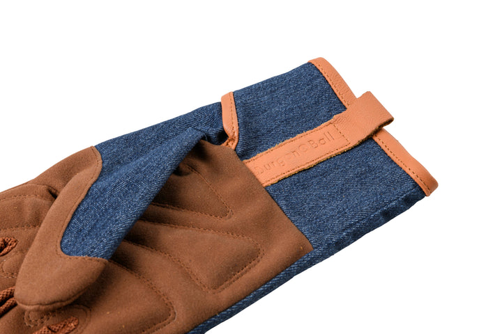 Burgon and Ball Dig the Glove Blue Denim and Brown Workwear Gardening Glove