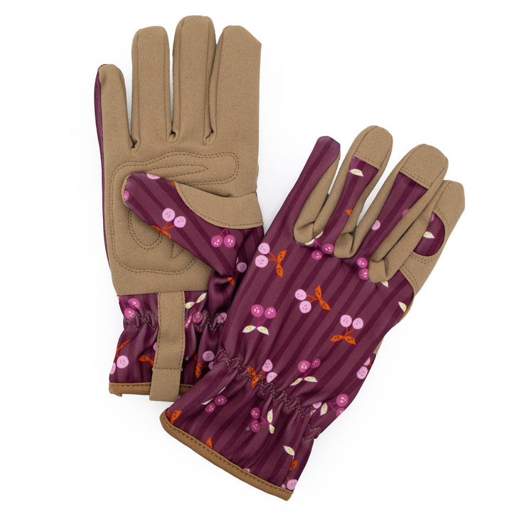 Willow & Belle Cherries Design Burgundy Pink Women's One Size Gardening Gloves
