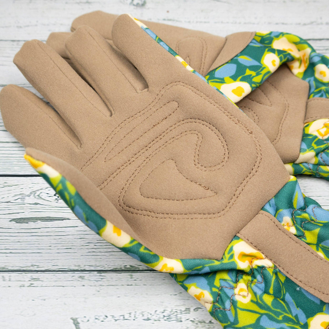 Willow and Belle Abstract Floral Design Green Yellow Women's One Size Gardening Gloves