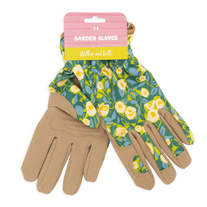 Willow and Belle Abstract Floral Design Green Yellow Women's One Size Gardening Gloves