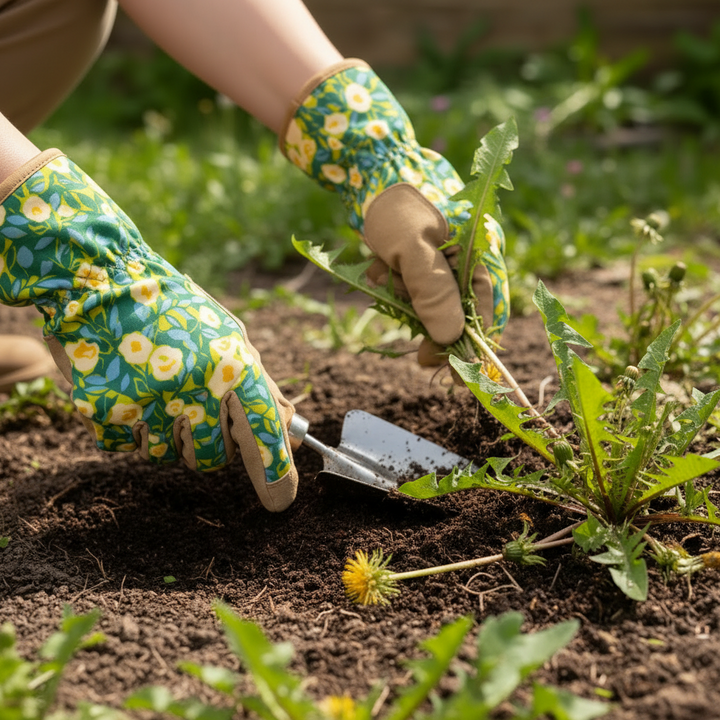 Willow and Belle Abstract Floral Design Green Yellow Women's One Size Gardening Gloves