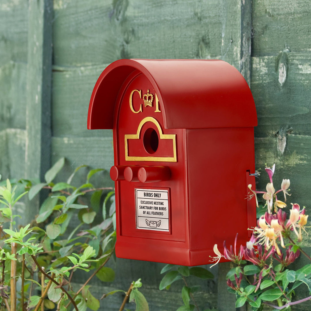 Red Post Box Bird House For Small Garden Birds