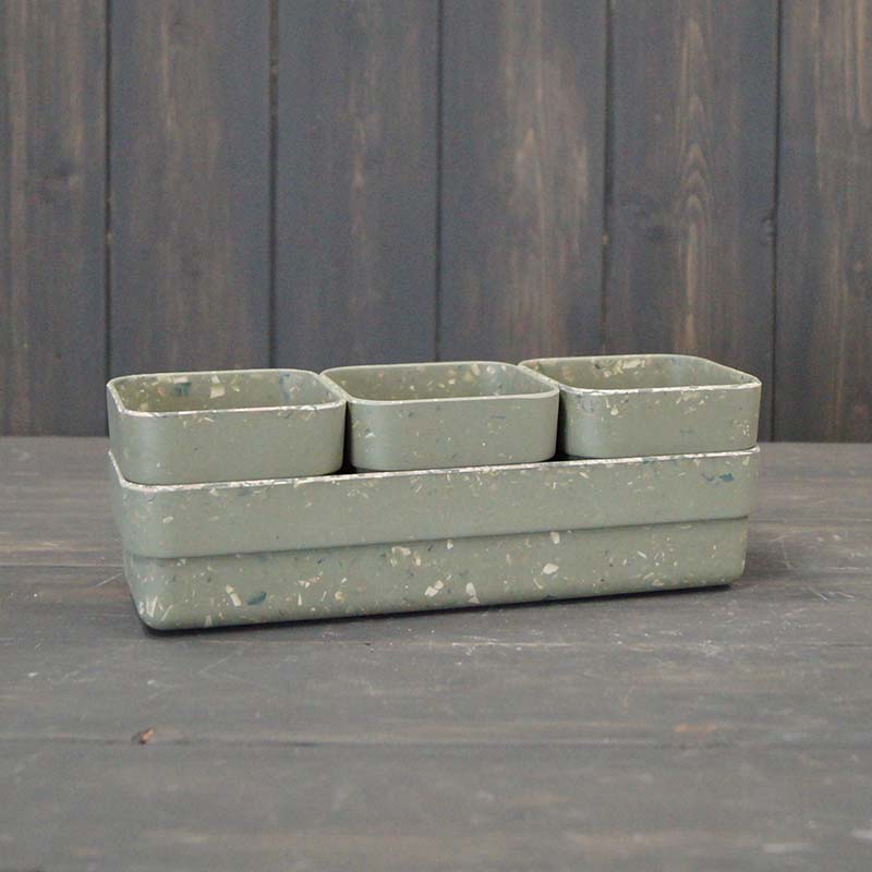 Earthy Recycled Bamboo Fibre Green Trio Windowsill Pots