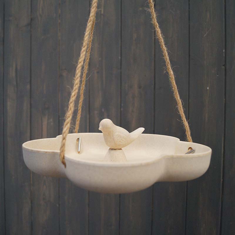 Earthy Natural Bamboo Hanging Bird Bath Feeder