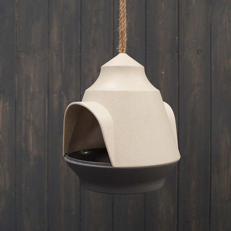 Earthy Two-tone Bamboo Hanging Covered Bird Feeder