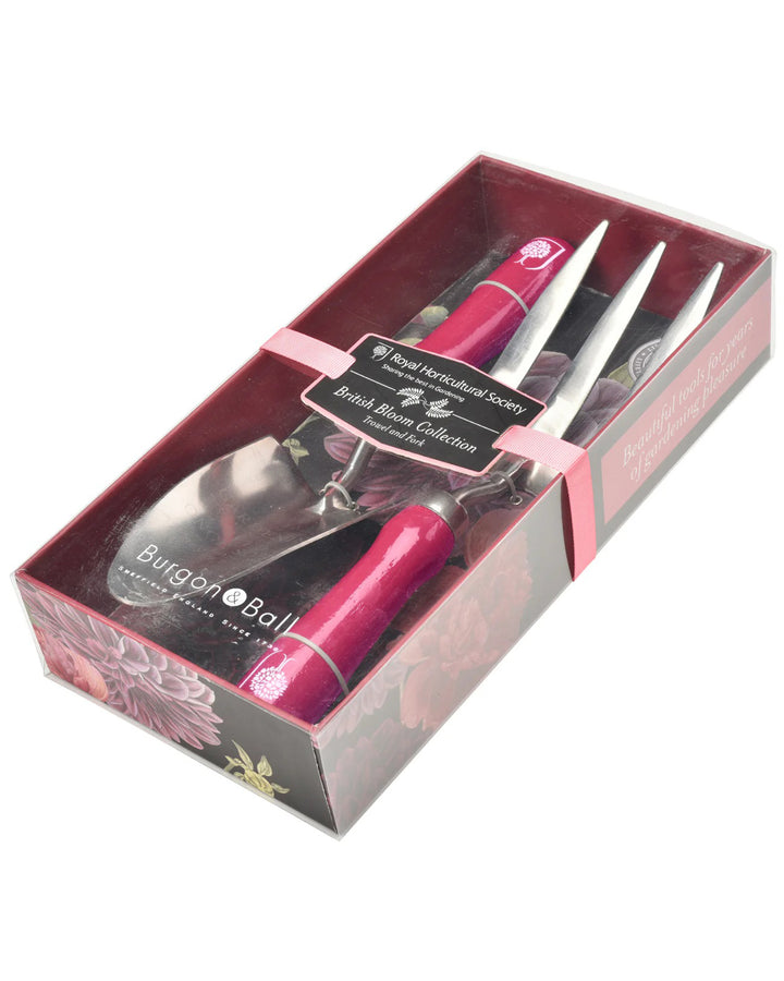Burgon & Ball RHS Gifts British Bloom Pink Trowel & Fork Set