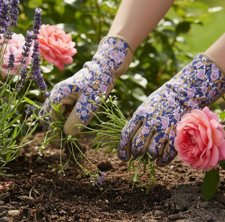 Willow and Belle Abstract Floral Design Lavender Purple Women's One Size Gardening Gloves