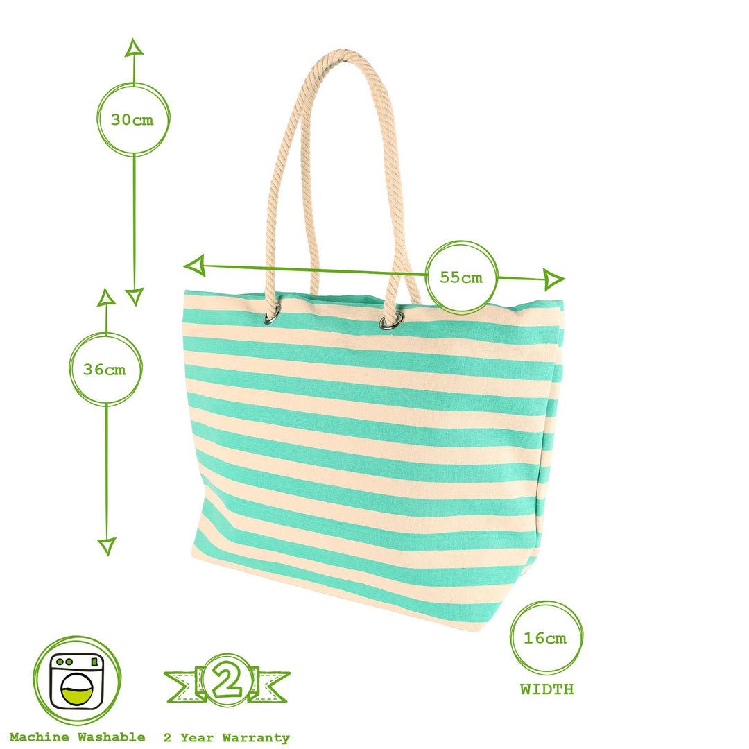 Large Striped Canvas Tote Beach Bag