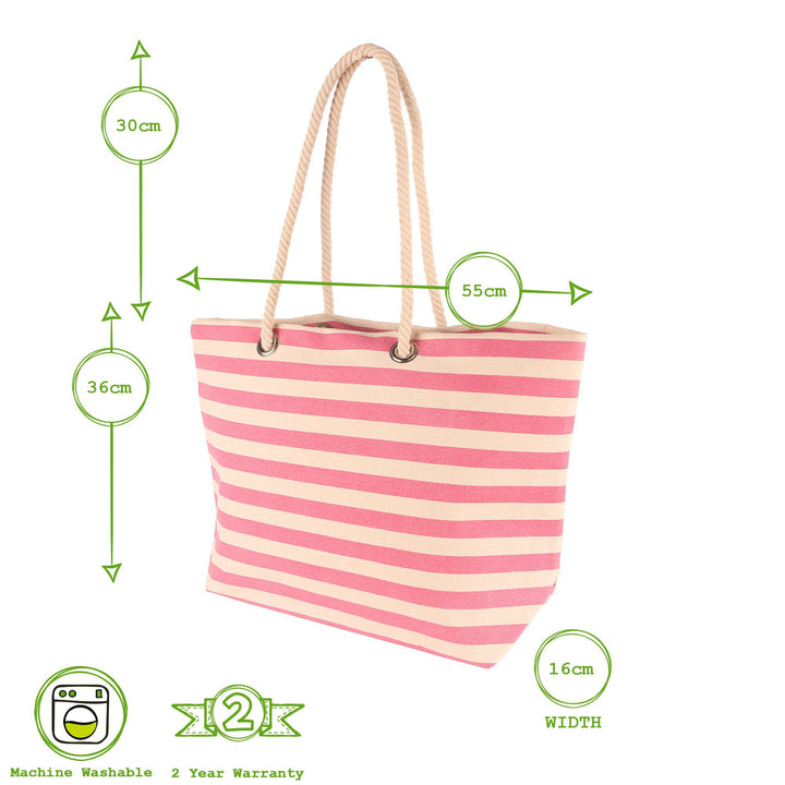 Large Striped Canvas Tote Beach Bag