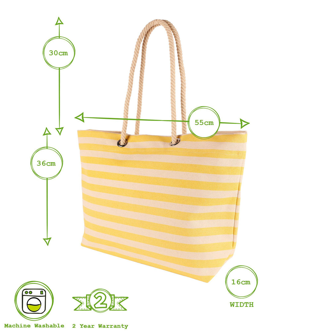 Large Striped Canvas Tote Beach Bag