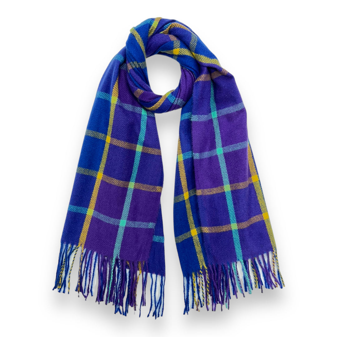 Check Scarf With Tassels Royal Blue
