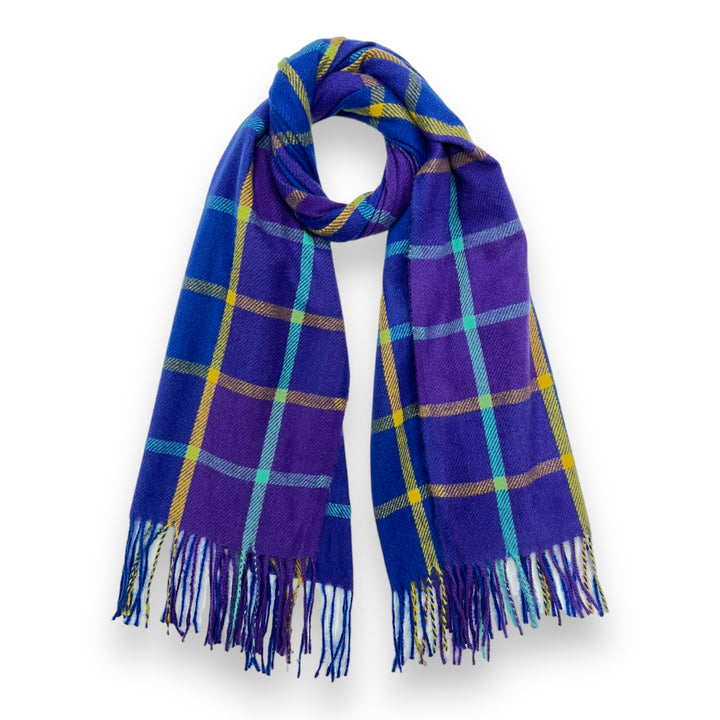 Check Scarf With Tassels Royal Blue