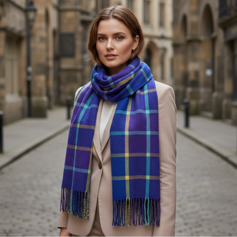 Check Scarf With Tassels Royal Blue