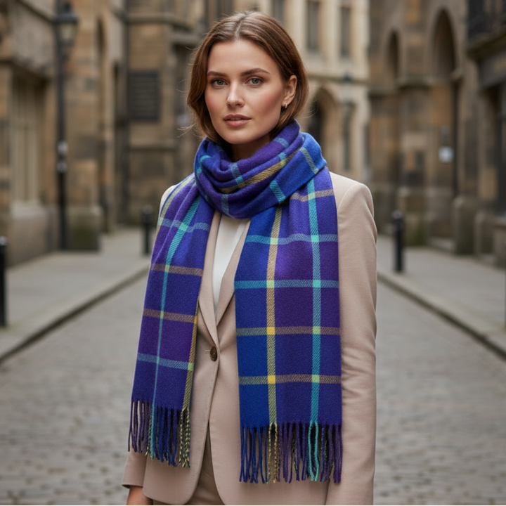 Check Scarf With Tassels Royal Blue