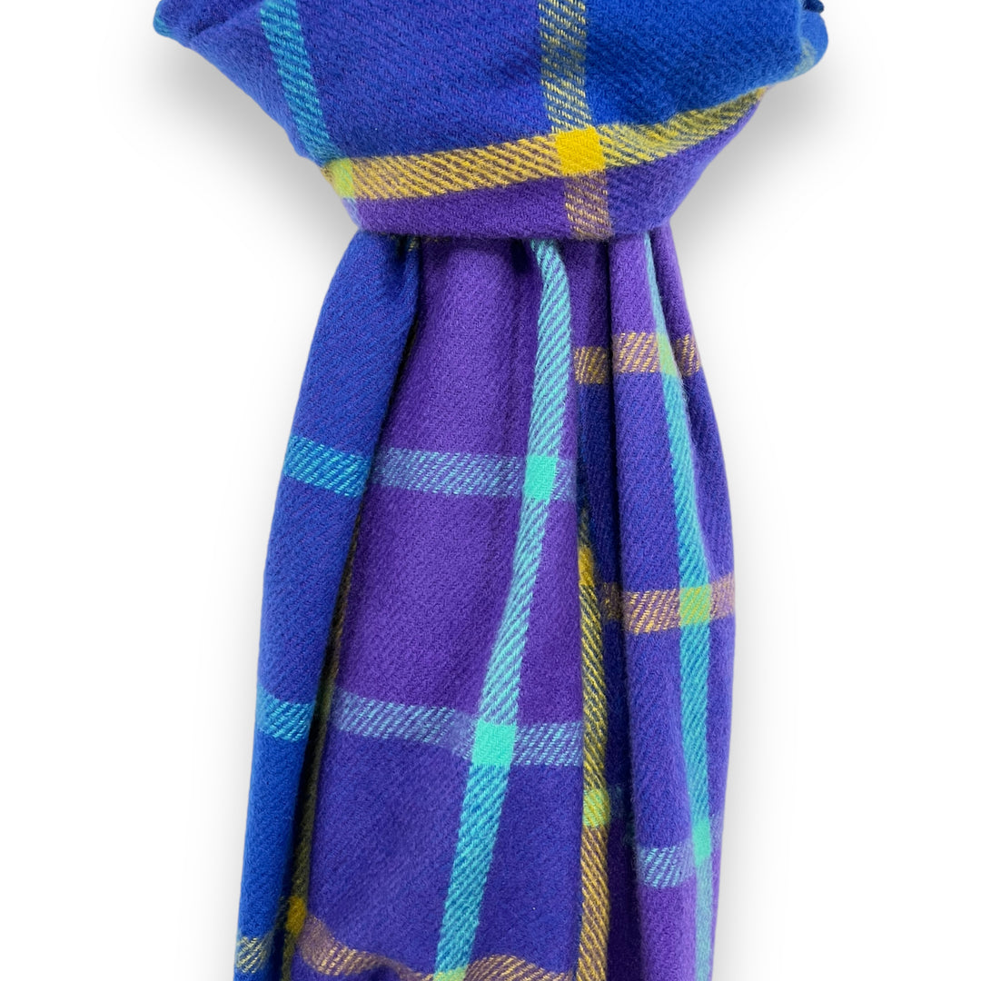 Check Scarf With Tassels Royal Blue