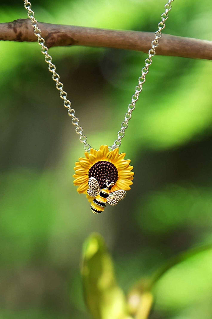 Alexander Thurlow Bee On Yellow Sunflower Pendant Necklace