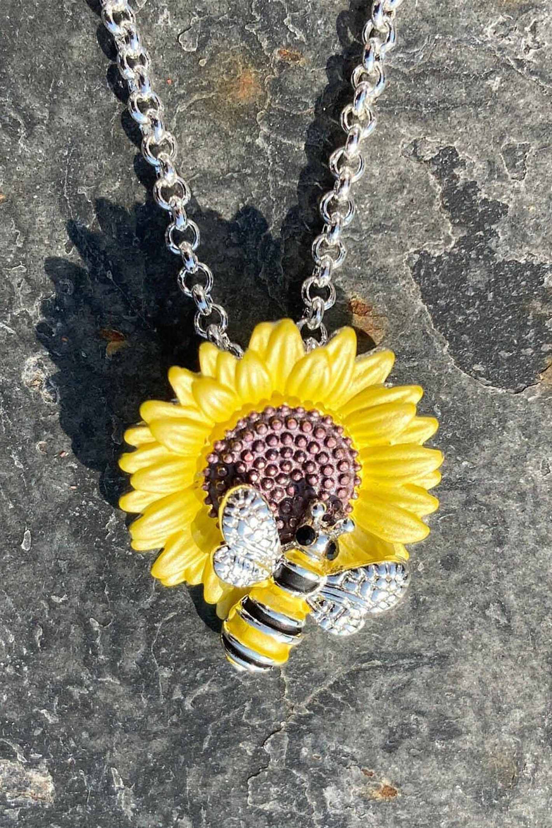 Alexander Thurlow Bee On Yellow Sunflower Pendant Necklace