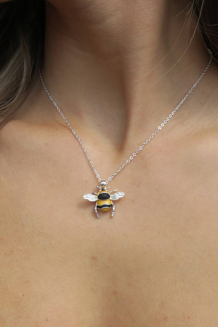 Alexander Thurlow Enamelled Bumble Bee Animal Silver Plated Pendant Necklace