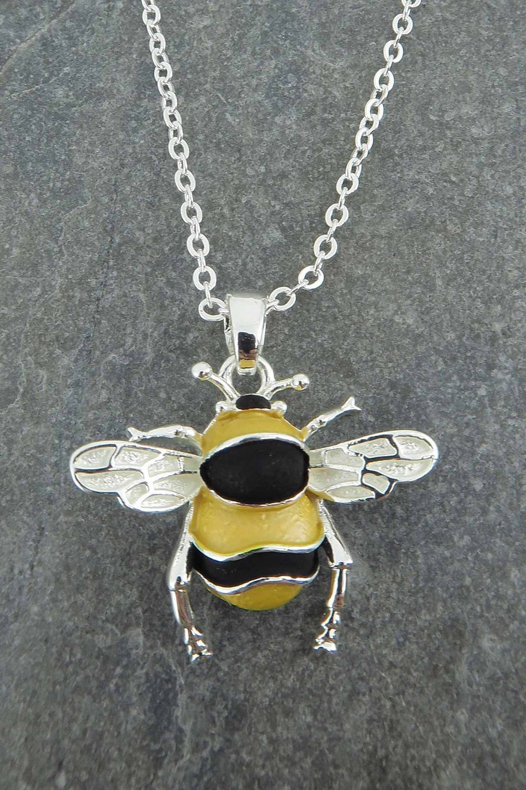 Alexander Thurlow Enamelled Bumble Bee Animal Silver Plated Pendant Necklace
