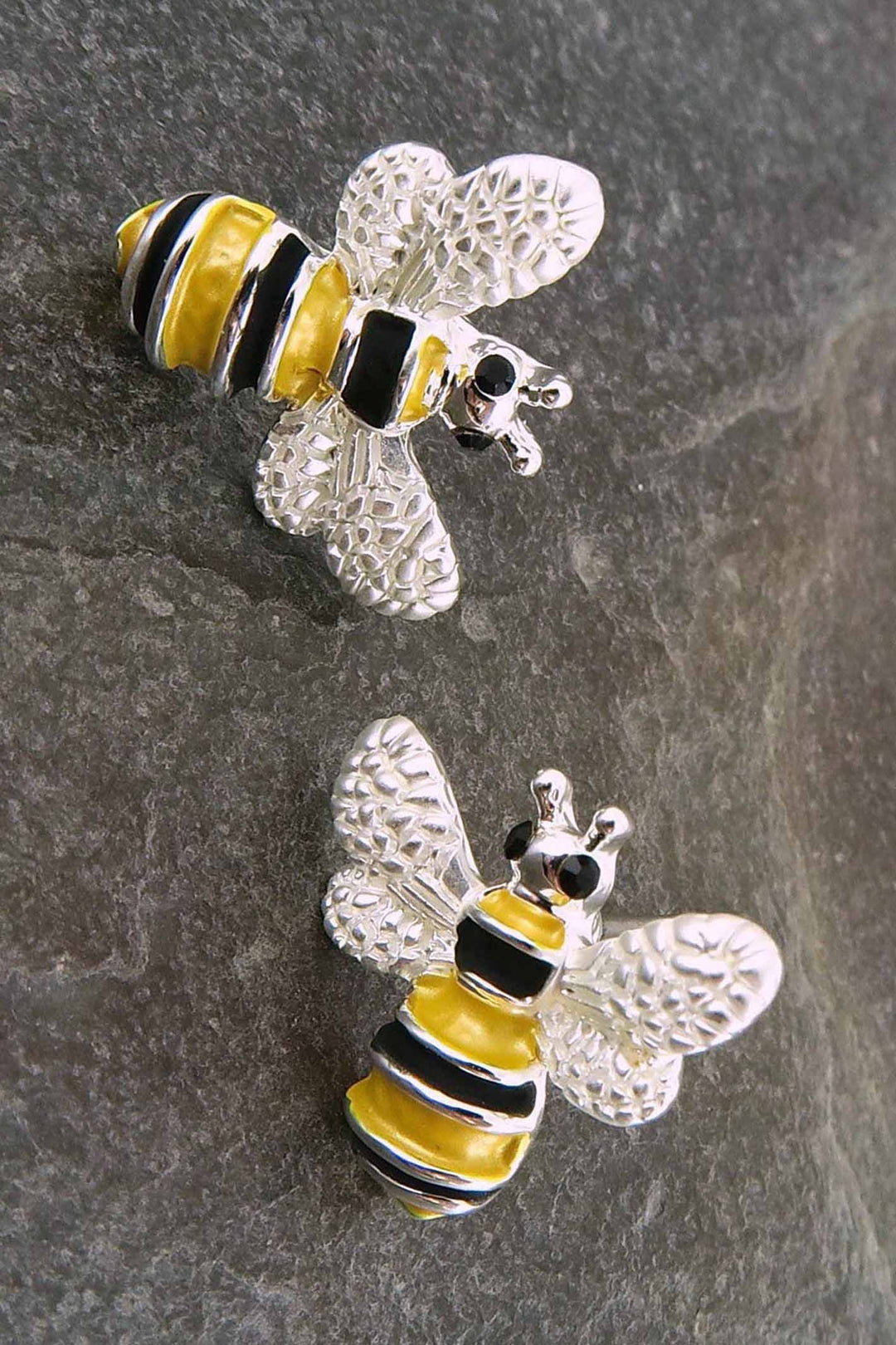 Alexander Thurlow Enamelled Bumble Bee Silver Tone Stud Earrings