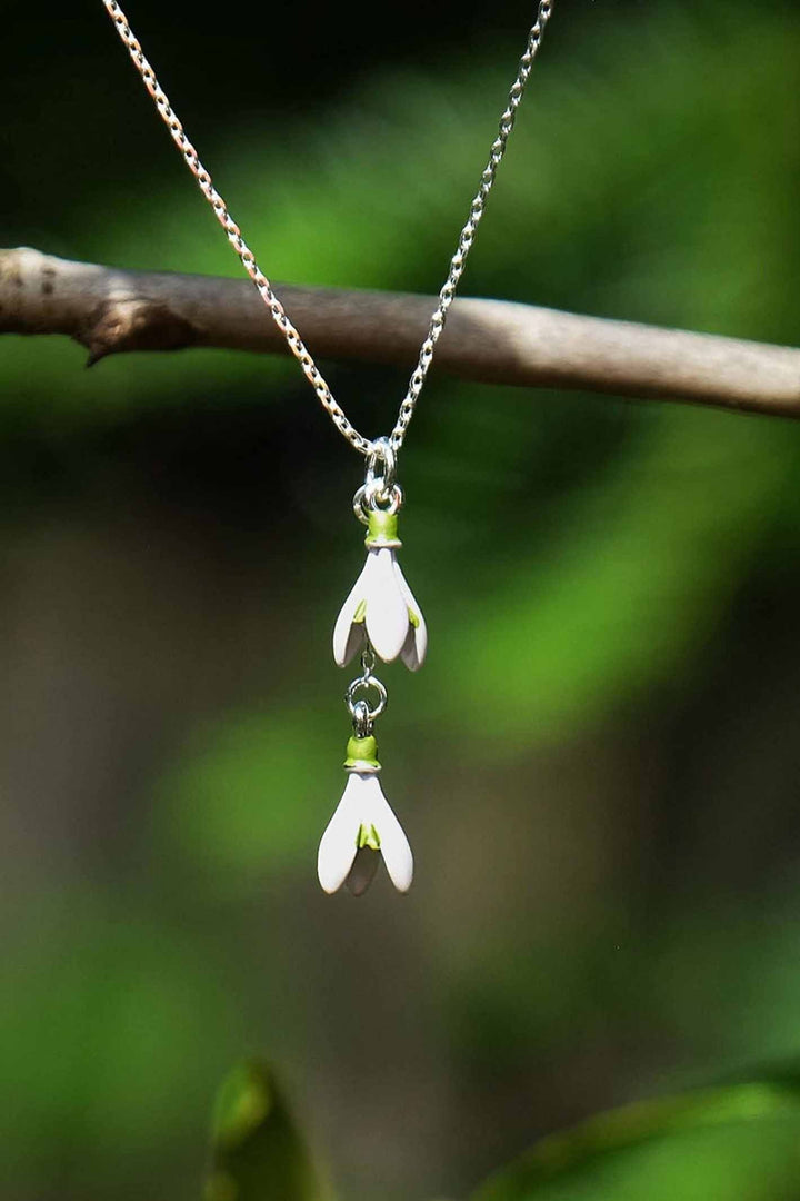 Alexander Thurlow White Enamelled Snowdrop Flower Silver Tone Pendant Necklace