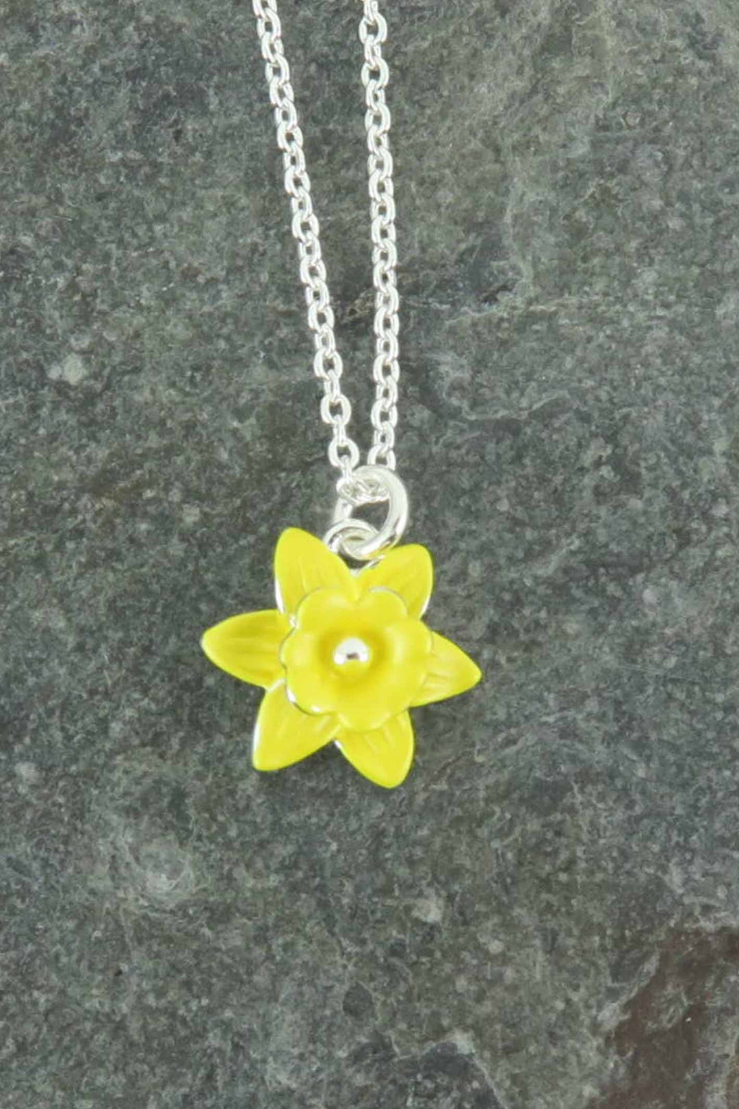 Alexander Thurlow Yellow Enamelled Daffodil Yellow Silver Plated Pendant Necklace