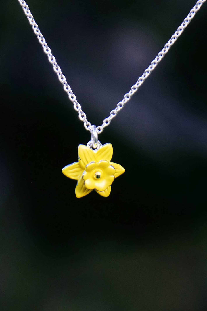 Alexander Thurlow Yellow Enamelled Daffodil Yellow Silver Plated Pendant Necklace