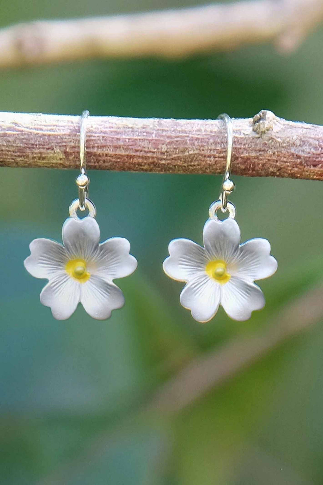 Alexander Thurlow Yellow Enamelled Primrose Flower Rhodium Plated Drop Hook Earrings