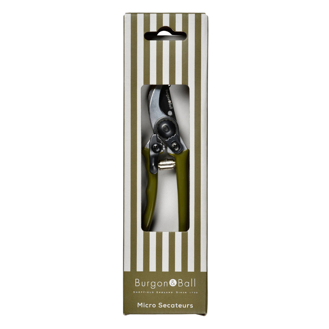 Burgon & Ball pruner packaging with striped design on a white background