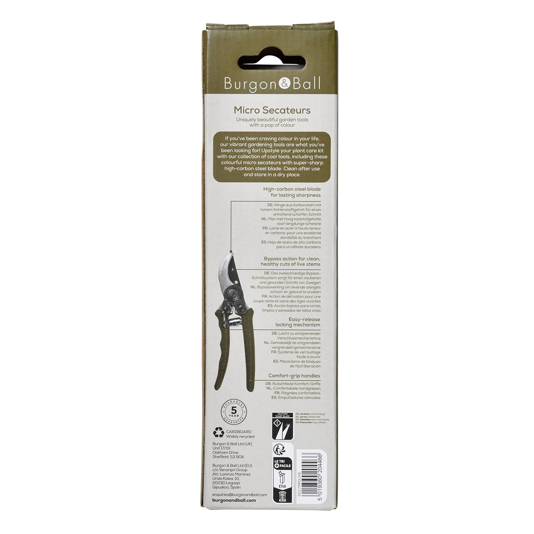 Burgon & Ball micro secateurs packaging on a white background