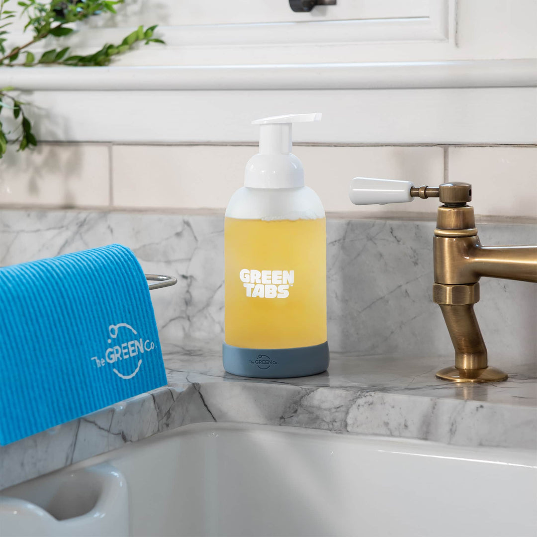 The Green Co GreenTabs™ Rosemary And Eucalyptus Foaming Hand Soap Starter Kit With Dusty Blue Dispenser