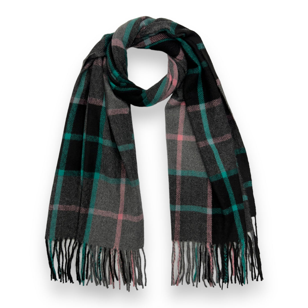 Check Scarf With Tassels Black
