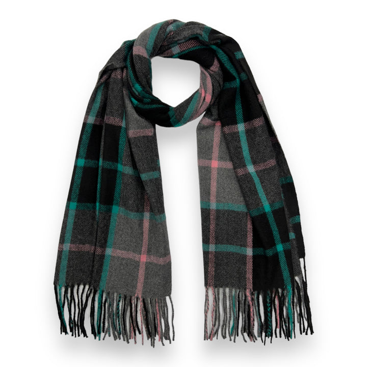 Check Scarf With Tassels Black