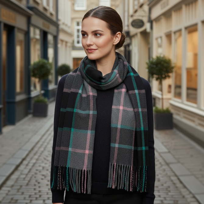 Check Scarf With Tassels Black