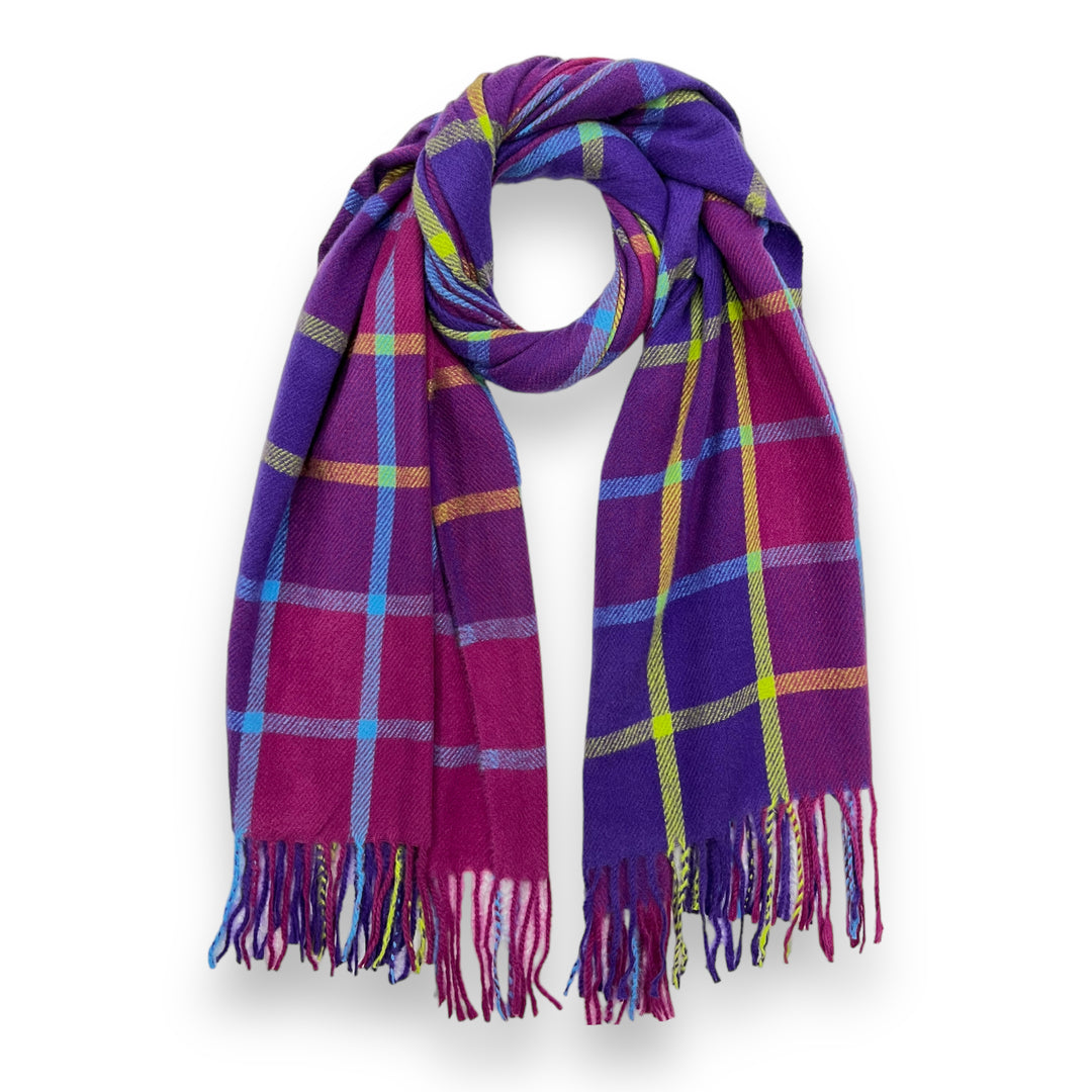 Check Scarf With Tassels Purple